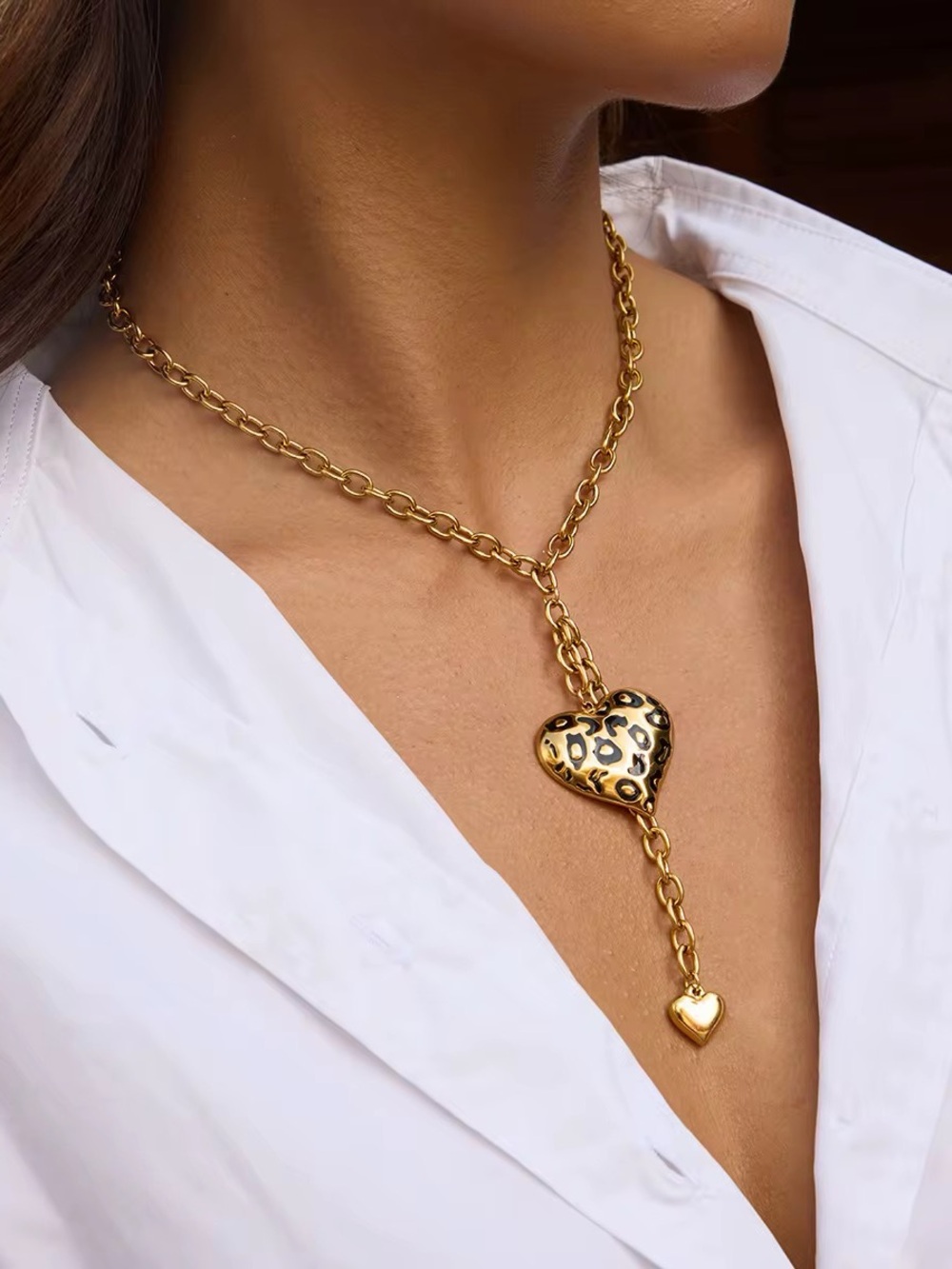 18K Gold Plated Leopard Print Heart Pendant Necklace